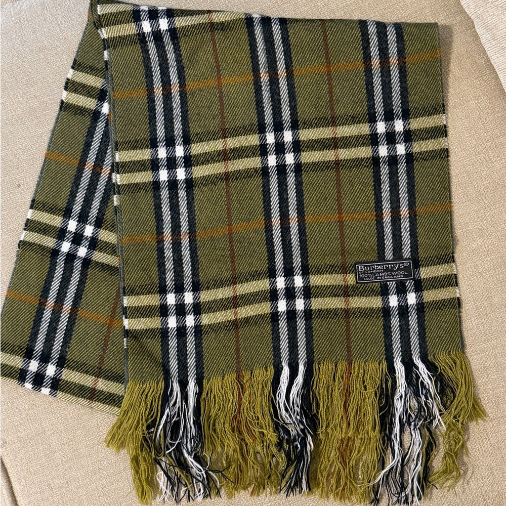 Burberry Olive and Black Checkered Scarf